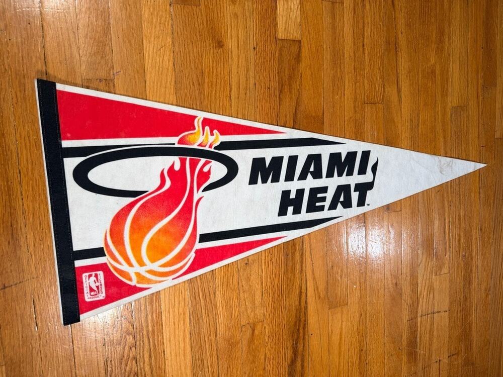 Vintage 1990's Miami Heat NBA Basketball Licensed Felt Red Black Pennant